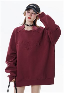 Utility sweatshirt square neck top grunge jumper in red