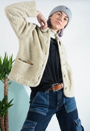 VINTAGE SHEARLING FLEECE JACKET IN CREAM