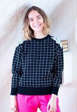 Black knitted checked vintage jumper