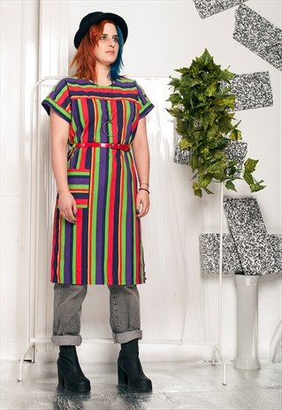 70S VINTAGE RAINBOW SHIRT DRESS