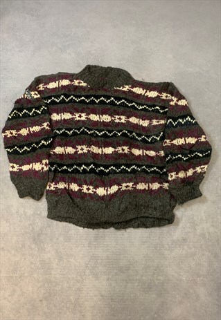 VINTAGE KNITTED JUMPER ABSTRACT PATTERNED CHUNKY SWEATER