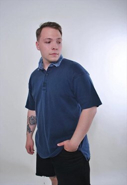 Vintage men blue polo with jeans collar 