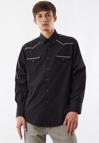 VINTAGE WRANGLER COWBOY CUT 90S BLACK LONG SLEEVE