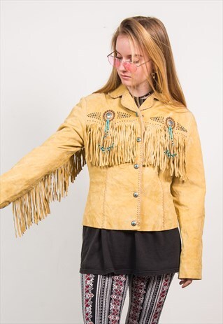 VINTAGE 70'S SUEDE STUDDED TASSEL FRINGE JACKET
