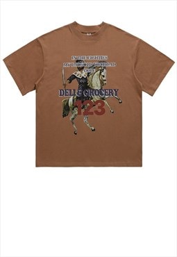 Baroque t-shirt grunge rider tee retro horse top in brown