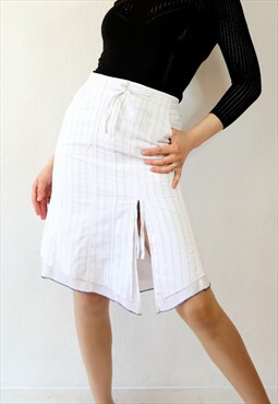 Asymmetric Ruched Y2k Skirt White Vintage Midi Skirt S