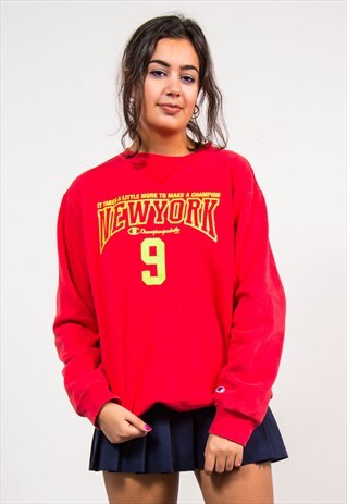 VINTAGE 90'S RED CHAMPION NEW YORK SWEATSHIRT JUMPER