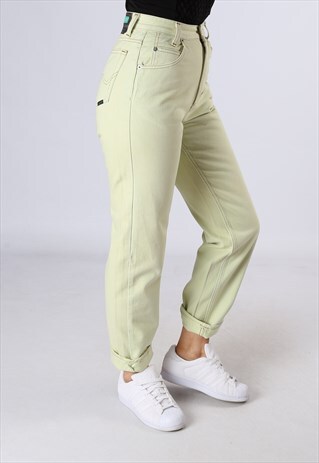 HIGH WAISTED DENIM JEANS TAPERED LEG VINTAGE UK 6 - 8 (KB2W)