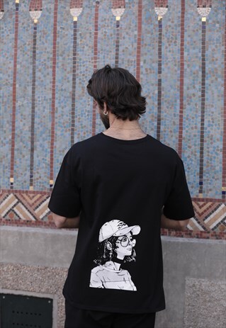 OVERSIZED TEE BLACK WITH CLEOPATRA