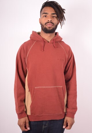 COLUMBIA MENS VINTAGE HOODIE JUMPER MEDIUM BROWN 90S