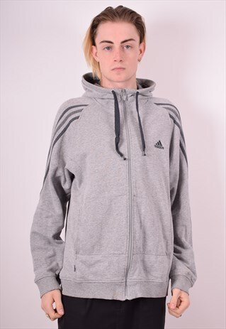 ADIDAS MENS VINTAGE HOODIE JACKET XL GREY 90S