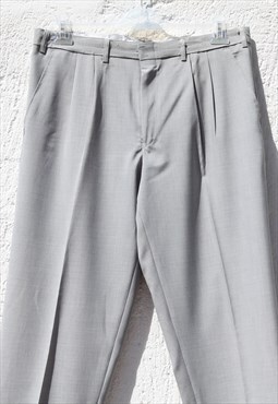 Light grey dead-stock pleated high waist men's line trousers
