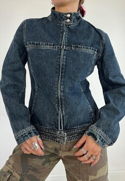 Vintage Y2k Denim Jacket Zip Up Grunge Utility 90s Jeans