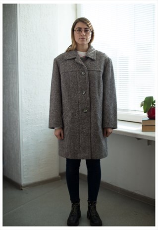 VINTAGE 80'S BROWN TEXTURED WINTER STRAIGHT-CUT COAT
