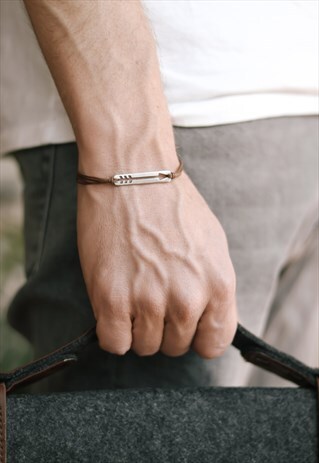 SILVER ARROW CHARM BRACELET MEN JEWELRY BROWN GIFT FOR HIM