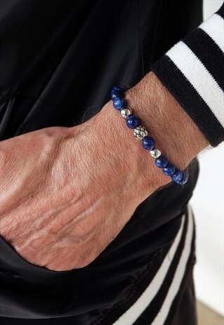 LAPIS POWER BRACELET WITH SILVER LOTUS
