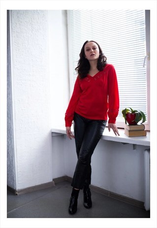 VINTAGE 80'S BRIGHT RED SHIMMERING BLOUSE