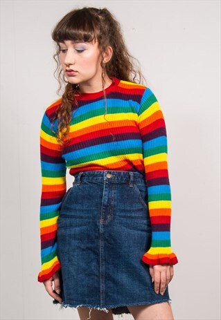 RALPH LAUREN 90'S DARK BLUE DENIM RAW HEM MINI SKIRT