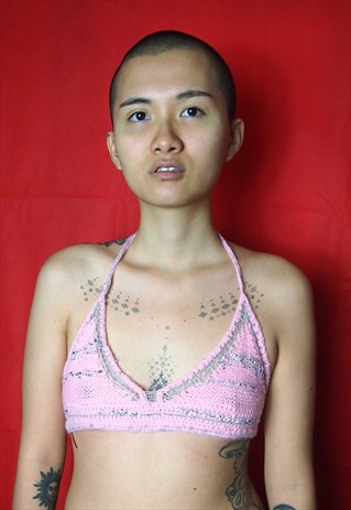PINK CROCHET WOOL BRA CROP TOP