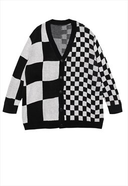 Chequerboard cardigan Ska check y2k knitwear sweater black