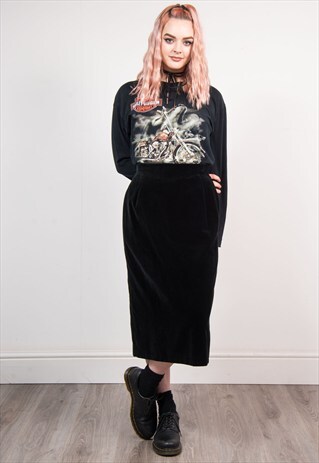 VINTAGE 90'S BLACK VELVET MIDI SKIRT