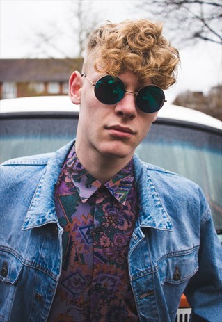 UNISEX ROUND TURQUOISE MIRROR SUNGLASSES