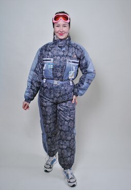 Women ski suit, vintage one piece snow suit - MEDIUM size 