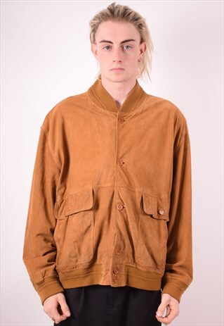 MENS VINTAGE SUEDE JACKET XL KHAKI 90S