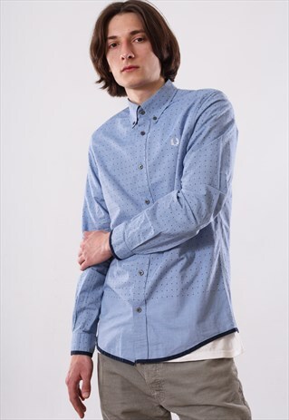 VINTAGE MENS FRED PERRY LONG SLEEVE DOTS CASUAL SHIRT