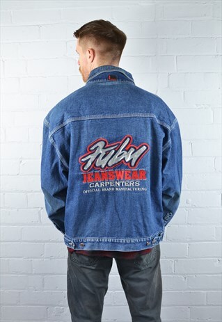 VINTAGE DARK BLUE 90'S FUBU EMBROIDERED HIP HOP DENIM JACKET