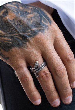 Thin Silver Snake Ring - Statement Snake Signet Ring For Men