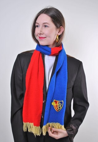 VINTAGE KNITTED FC BASEL FOOTBALL FAN SCARF