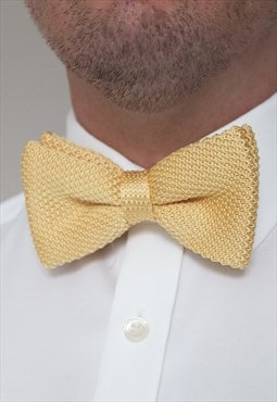 Wedding Handmade Polyester Knitted Bow Tie In Pastel Yellow