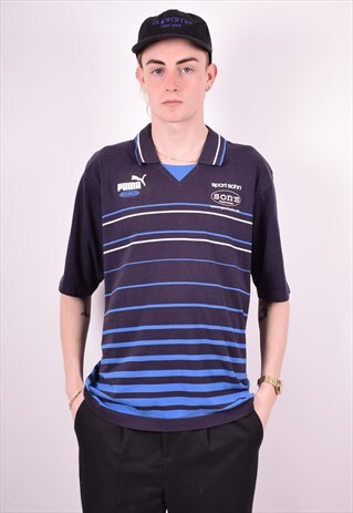 PUMA MENS VINTAGE POLO SHIRT MEDIUM NAVY BLUE 90'S