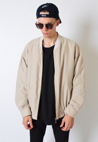 VINTAGE 90S BEIGE MINIMALIST BOMBER JACKET