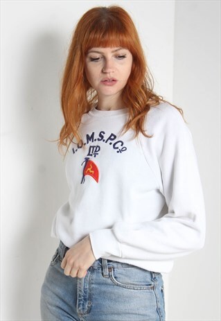 Vintage Embroidered Graphic Sweatshirt White