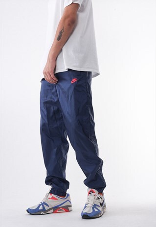 VINTAGE NIKE TRACKSUIT JOGGER PANTS 90S NAVY BLUE NYLON