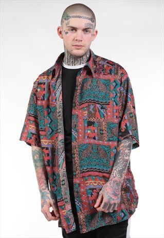 VINTAGE ABSTRACT CRAZY PRINT SILK SHIRT