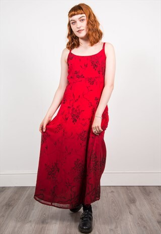 VINTAGE 90'S RED FLORAL PATTERN MAXI DRESS