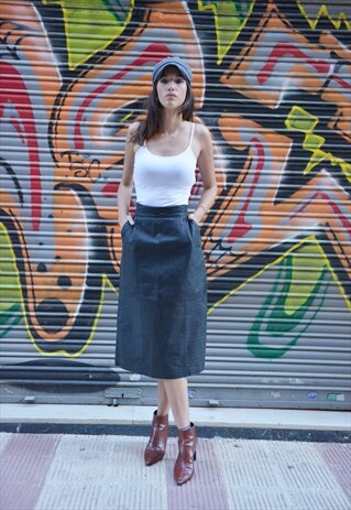 VINTAGE SKIRT LONG BLACK LEATHER GIORGIO MABIANI