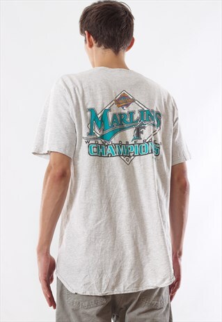 VINTAGE MARLINES 1997 MLB MAJESTIC SHIRT 90S GREY