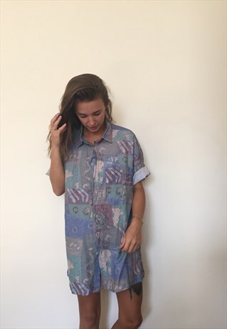 CRAZY PATTERNED VINTAGE RETRO FESTIVAL OVERSIZED SHIRT