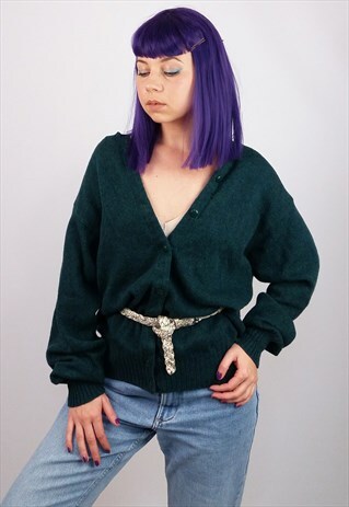 VINTAGE 80'S UCB EMERALD GREEN WOOL CARDIGAN