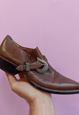 Vintage Nine West leather brown monk heeled shoes