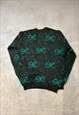 VINTAGE ABSTRACT KNITTED CARDIGAN CUTE BOW PATTERNED SWEATER