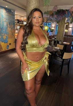 Bright gold stretch tie side coverup