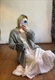 VINTAGE CHUNKY KNITTED FLUFFY FAUX FUR CARDIGAN