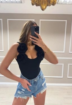 justyouroutfit Rose Bodysuit Black