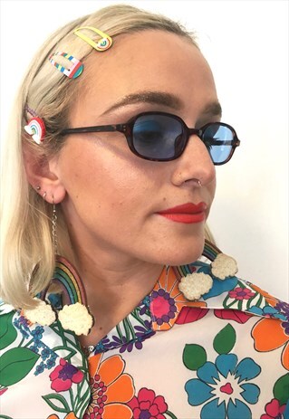 VINTAGE SLIM 90S UNISEX SUNGLASSES WITH BLUE LENSES
