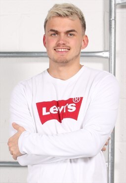 Vintage Levi's Long Sleeve Top in White Crewneck Tee Medium